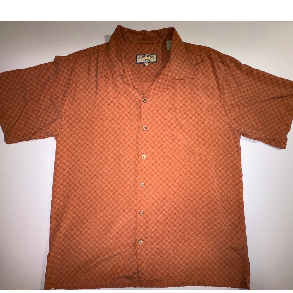 Pusser's Island Style Mens‎ Silk Button Up Shirt Orange Geometric Pattern Size M